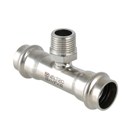 Тройник VALTEC из нержавеющей стали, наружная резьба 18 x 3/4 Тройник VALTEC из нержавеющей стали, наружная резьба 18 x 3/4