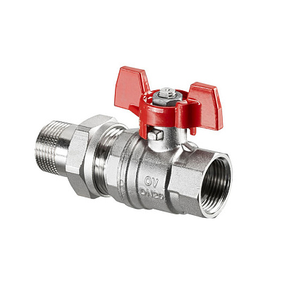 Кран шаровой Oventrop Optibal DN 32, с американкой, НР-ВР, рукоятка бабочка