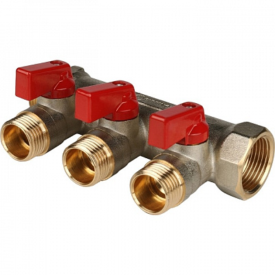 Коллектор Stout с шаровыми кранами 3/4x1/2 с 3 отводами, красный, SMB 6200 341203 Коллектор Stout с шаровыми кранами 3/4x1/2 с 3 отводами, красный, SMB 6200 341203