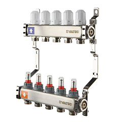 Коллекторная группа VALTEC из нержавеющей стали с регул. клап. и расх., 1х9 вых. Евроконус 3/4 (без сервис. гр.) (VTc.579.EMN.0609)