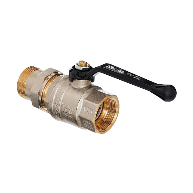 Кран шаровой HOOBS ORION с американкой НР/ВР 1 1/2 с алюминиевой ручкой-рычагом чёрного цвета
