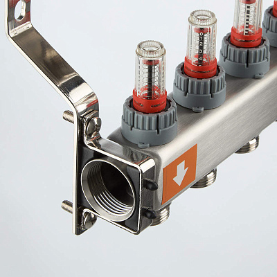 Коллекторная группа VALTEC из нержавеющей стали с регул. клап. и расх., 1х2 вых. Евроконус 3/4 (без сервис. гр.) (VTc.579.EMN.0602)