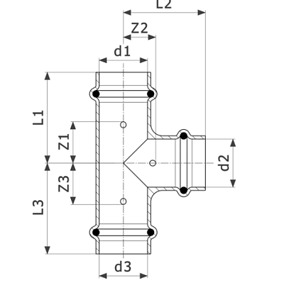 Тройник медный Viega Profipress с SC-Contur d=18, 18x15x18 (арт. 291 938)